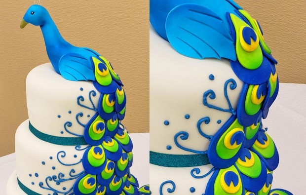 This Amazing Peacock Wedding Cake Uses Cupcakes For The Tail