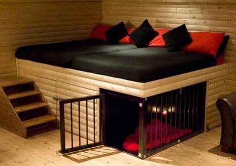 Built-in dog beds underneath people bed
